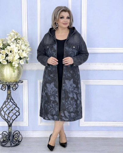 ДЖинсовый кардиган "Цветы" (черный) (Китай, разные фабрики) — размеры 3XL