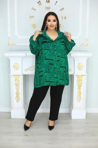 Рубашка "Валерия" зеленый (Киргизия, разные фабрики) — размеры 60, 62, 64